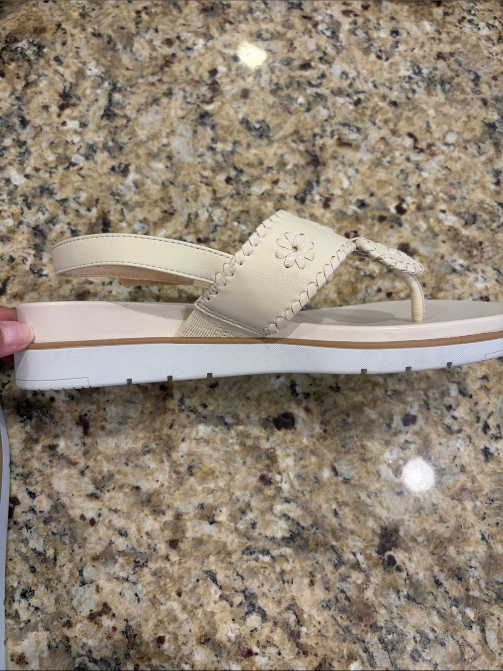 New Jack Rogers Cream Leather Iconic Whipstitch Slingback Sandals | Size 9 - Picture 2 of 7